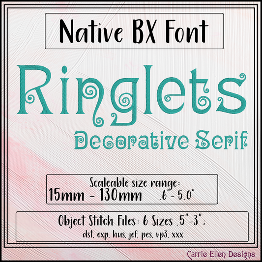 Ringlets Decorative Serif BX Fonts and Lettering Stitch Files, Alphabet Machine Embroidery (3781)