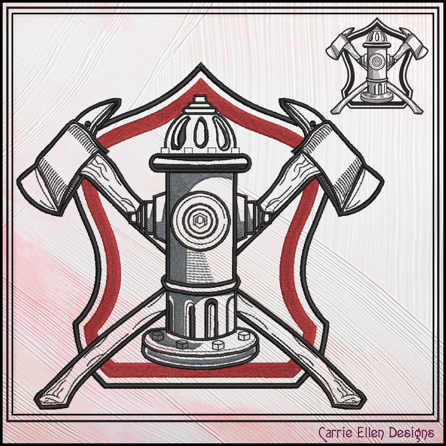 Firefighter Axe & Hydrant Machine Embroidery Design | Fire Department Maltese Emblem (3782)
