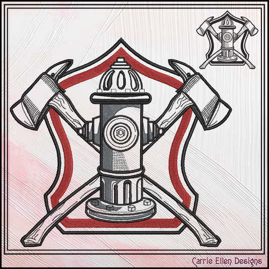 Firefighter Axe & Hydrant Machine Embroidery Design | Fire Department Maltese Emblem (3782)