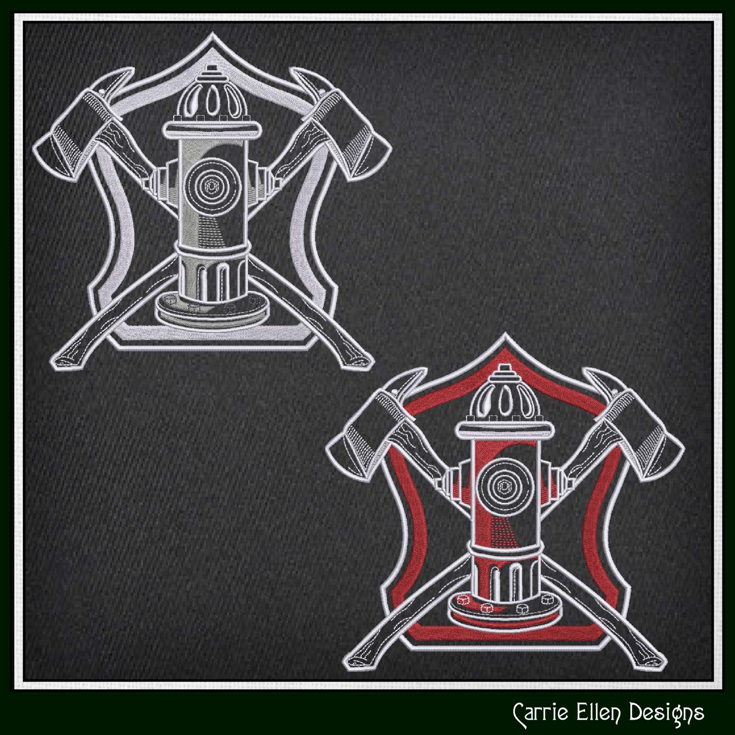 Firefighter Axe & Hydrant Machine Embroidery Design | Fire Department Maltese Emblem (3782)