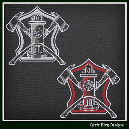 Firefighter Axe & Hydrant Machine Embroidery Design | Fire Department Maltese Emblem (3782)