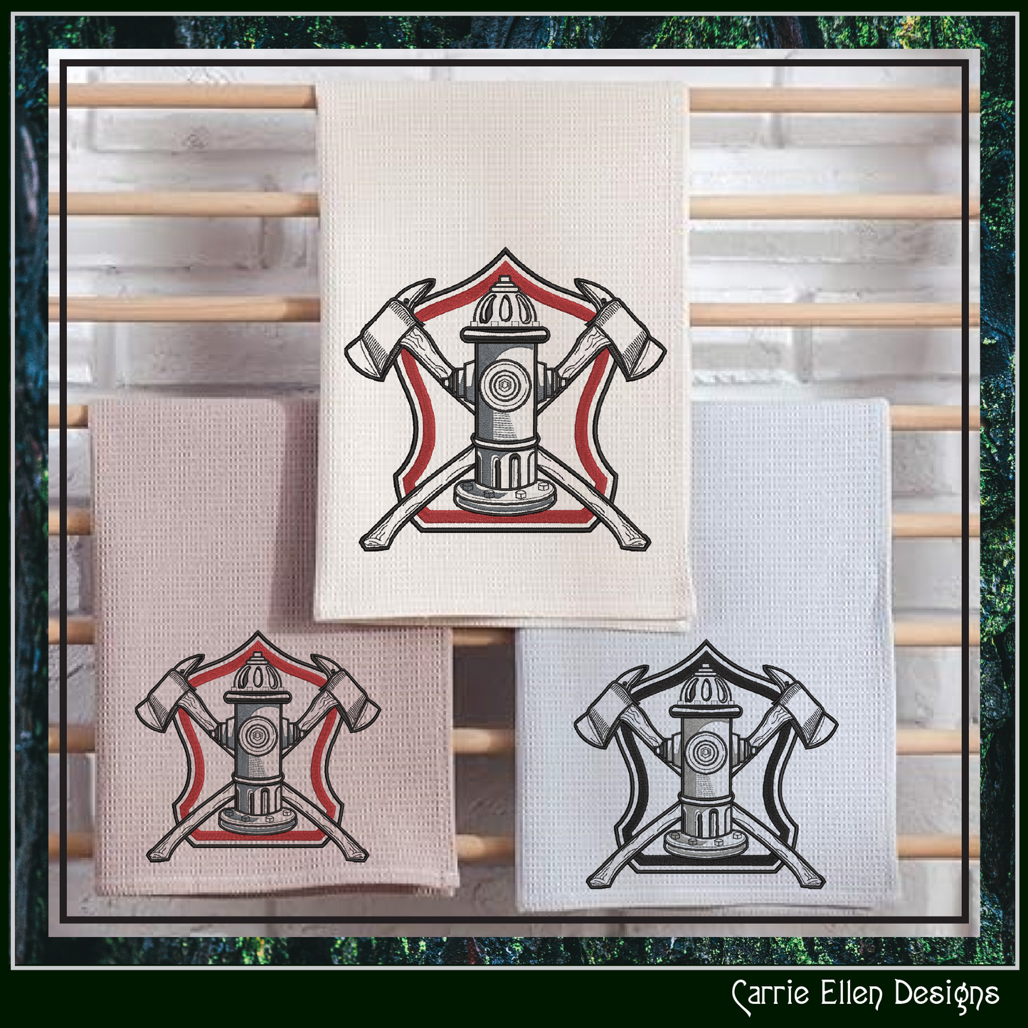 Firefighter Axe & Hydrant Machine Embroidery Design | Fire Department Maltese Emblem (3782)