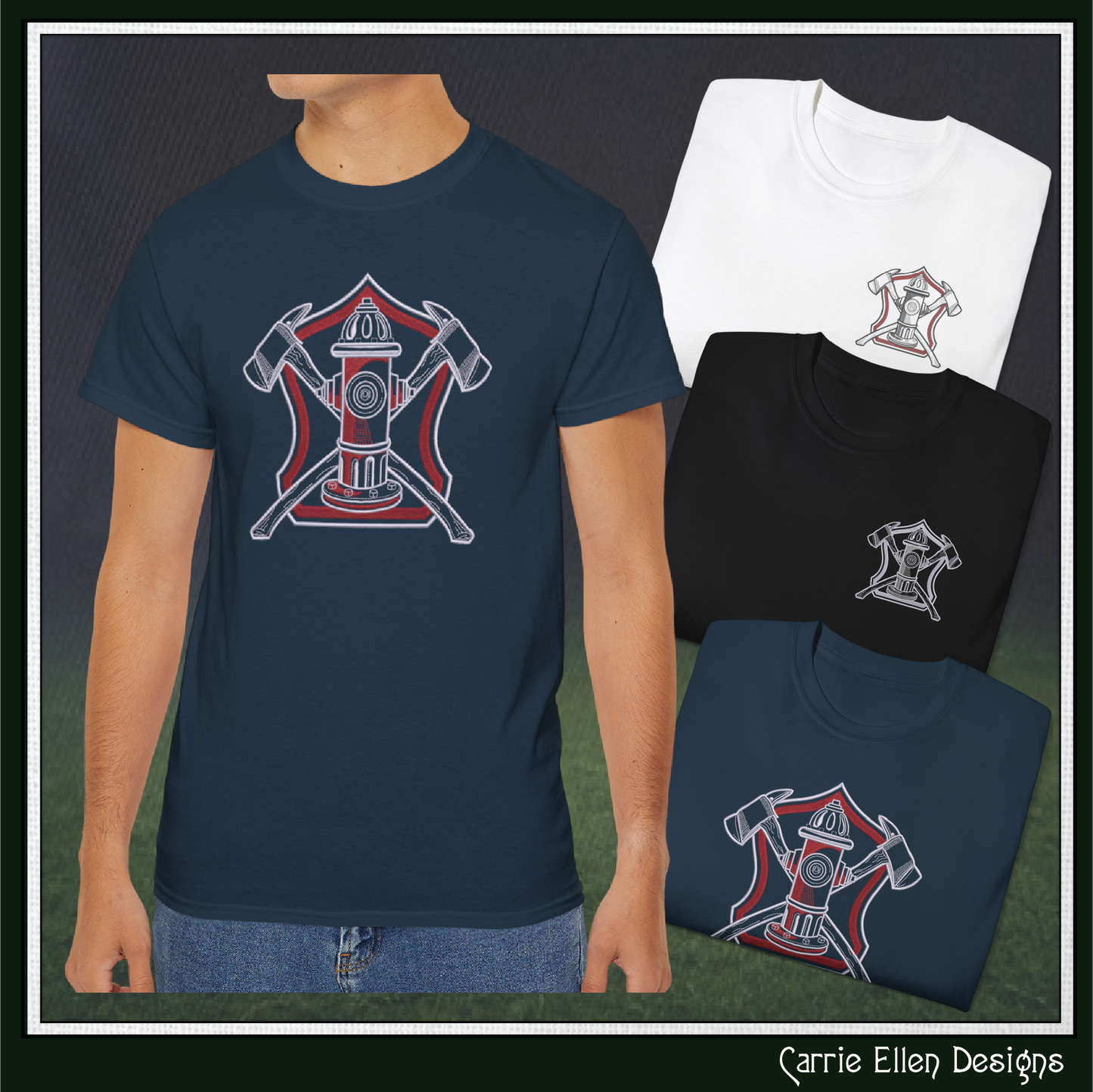 Firefighter Axe & Hydrant Machine Embroidery Design | Fire Department Maltese Emblem (3782)