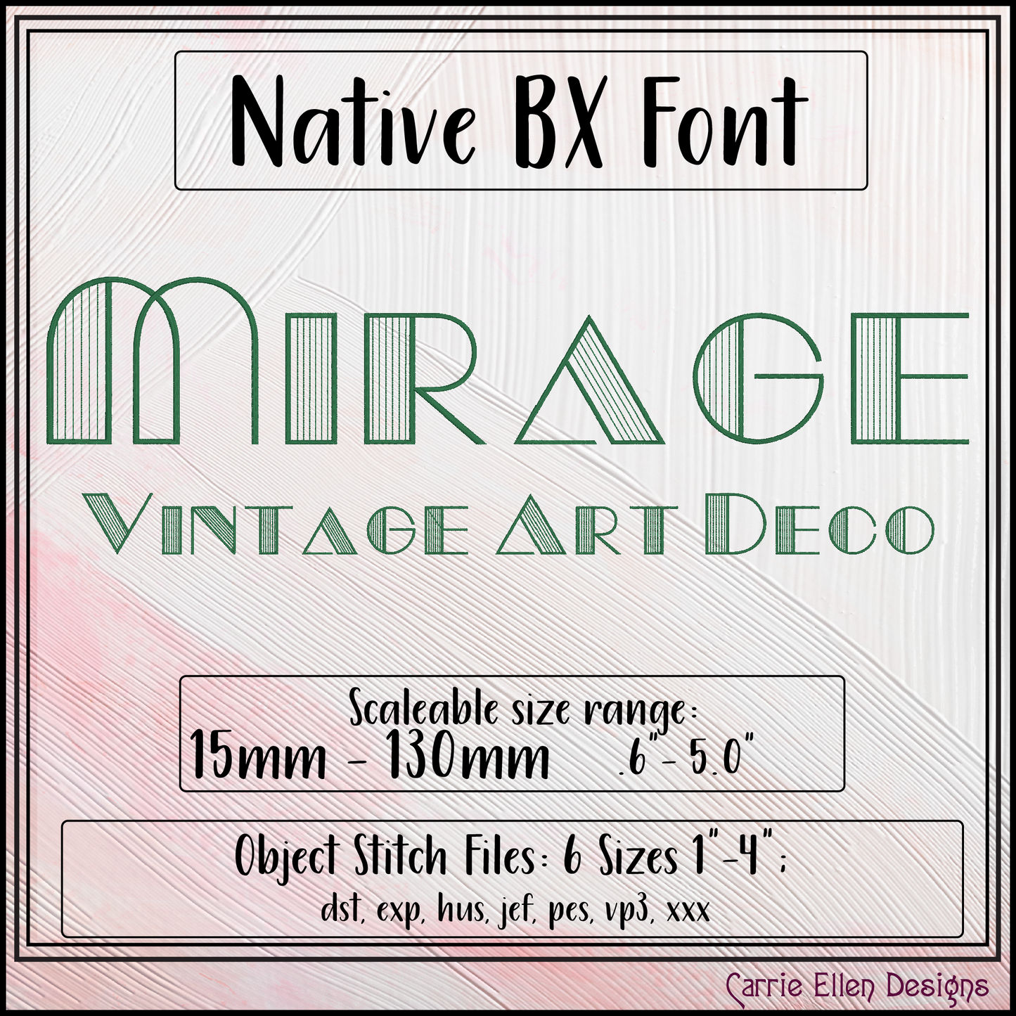 Mirage Vintage Art Deco BX Fonts and Lettering Stitch Files, Alphabet Machine Embroidery (3784)
