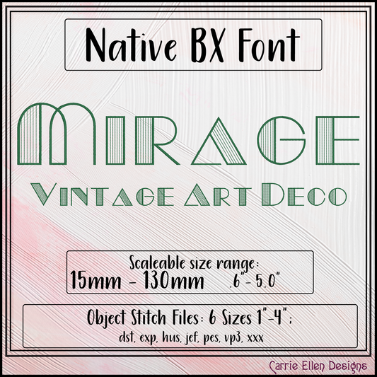 Mirage Vintage Art Deco BX Fonts and Lettering Stitch Files, Alphabet Machine Embroidery (3784)
