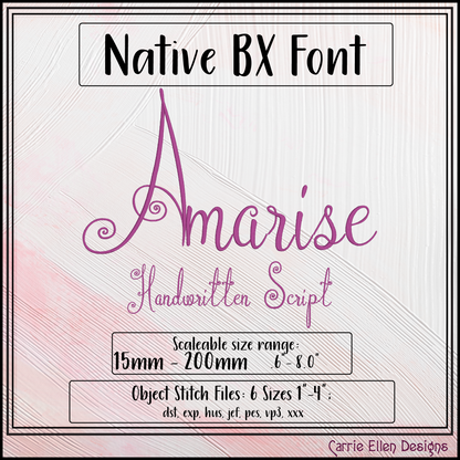 Amarise Handwritten Script BX Fonts and Lettering Stitch Files, Alphabet Machine Embroidery (3785)