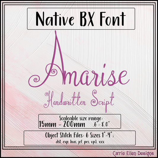 Amarise Handwritten Script BX Fonts and Lettering Stitch Files, Alphabet Machine Embroidery (3785)