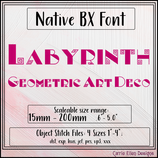 Labyrinth Geometric Art Deco BX Fonts and Lettering Stitch Files, Alphabet Machine Embroidery (3820)