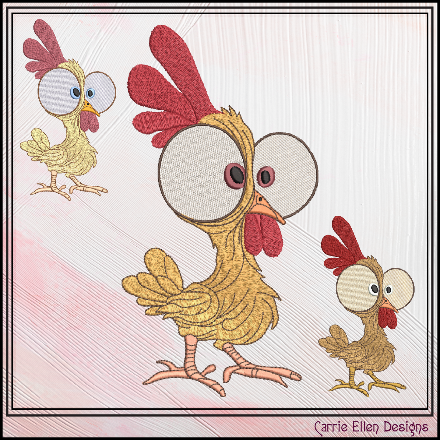 Funny Bug-Eyed Chicken Machine Embroidery Design | Cartoon Chicken Embroidery File | Farm Animal Stitch Pattern, 6 Sizes, (3824)
