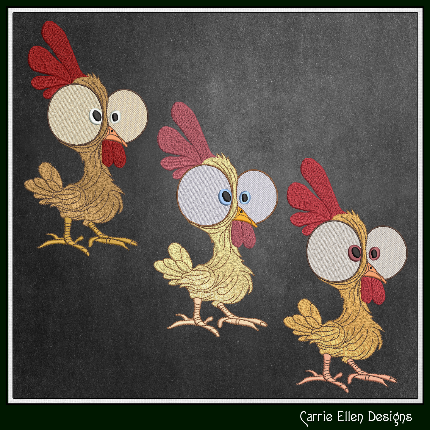 Funny Bug-Eyed Chicken Machine Embroidery Design | Cartoon Chicken Embroidery File | Farm Animal Stitch Pattern, 6 Sizes, (3824)