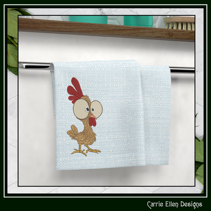 Funny Bug-Eyed Chicken Machine Embroidery Design | Cartoon Chicken Embroidery File | Farm Animal Stitch Pattern, 6 Sizes, (3824)