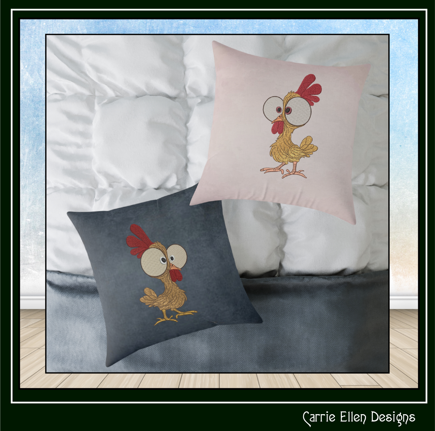 Funny Bug-Eyed Chicken Machine Embroidery Design | Cartoon Chicken Embroidery File | Farm Animal Stitch Pattern, 6 Sizes, (3824)