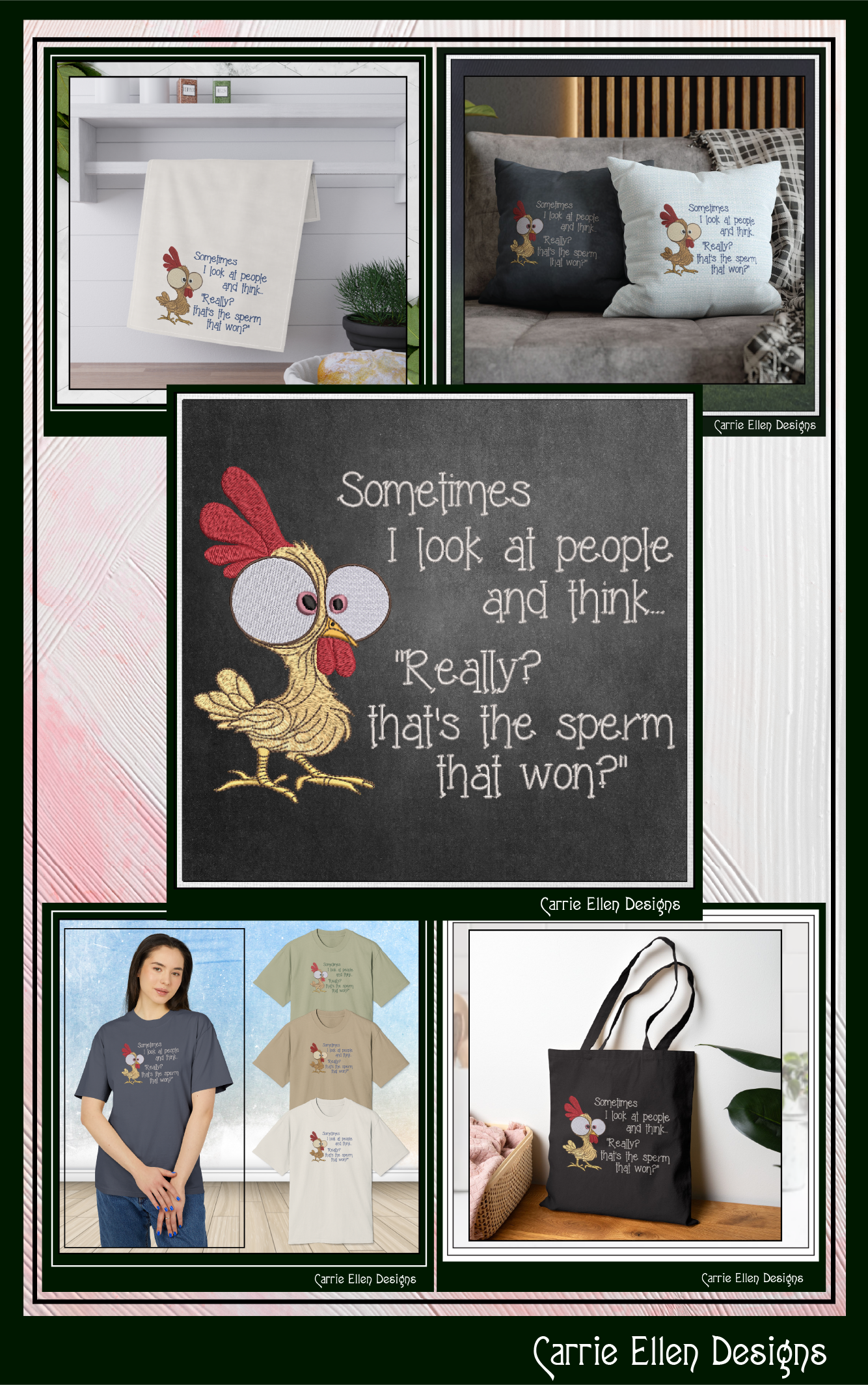 Sometimes I Look at People Machine Embroidery Design | Funny Adult Humor Chicken Quote Stitch File, 6 Sizes (3825)