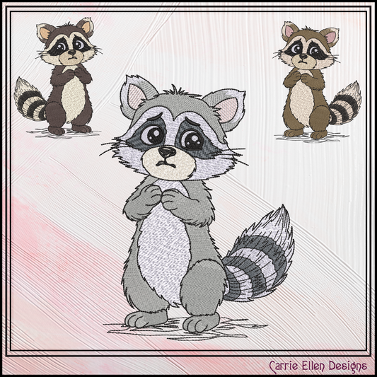 Worried Raccoon Machine Embroidery Design | Cute Anxious Woodland Animal Stitch File, 6 Sizes (3828)