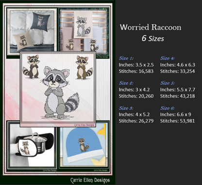 Worried Raccoon Machine Embroidery Design | Cute Anxious Woodland Animal Stitch File, 6 Sizes (3828)