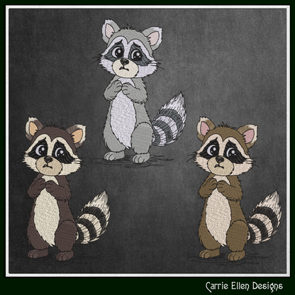 Worried Raccoon Machine Embroidery Design | Cute Anxious Woodland Animal Stitch File, 6 Sizes (3828)