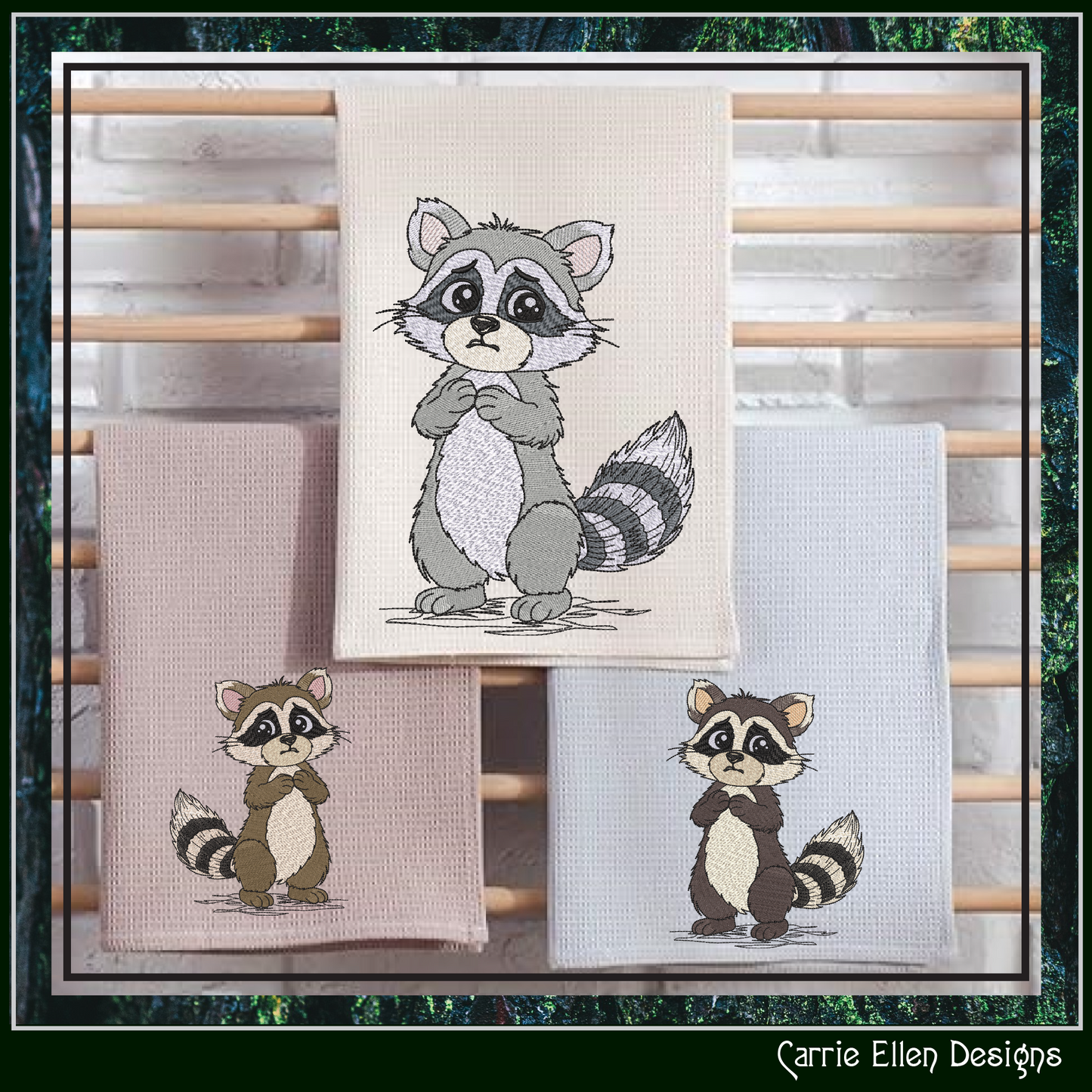 Worried Raccoon Machine Embroidery Design | Cute Anxious Woodland Animal Stitch File, 6 Sizes (3828)