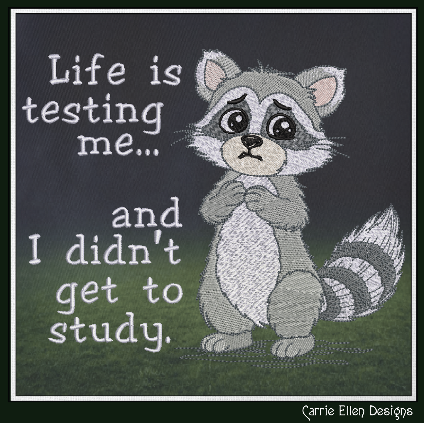 Life Is Testing Me Machine Embroidery Design | Funny Raccoon Quote Stitch File, 6 Sizes (3829)