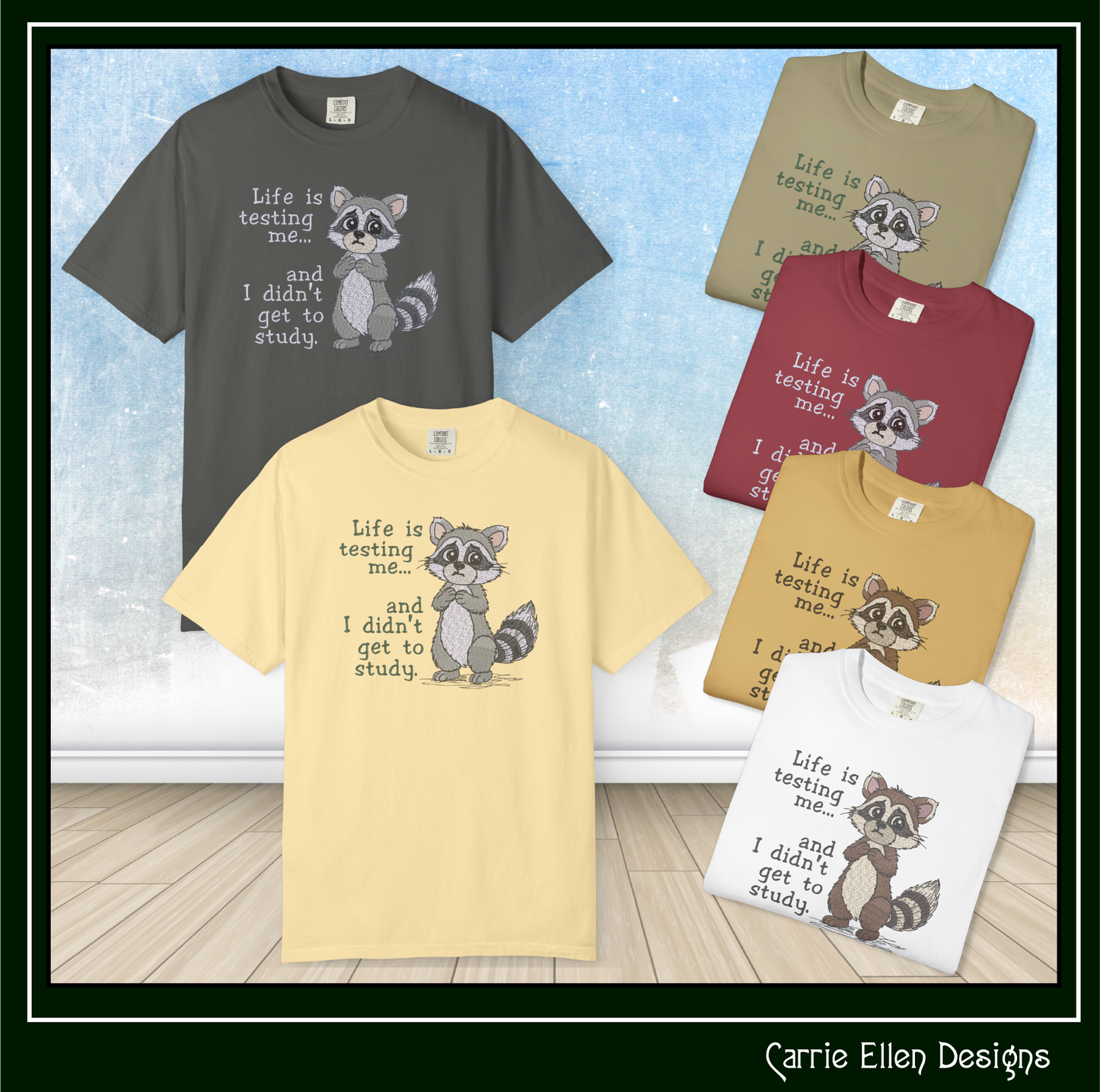 Life Is Testing Me Machine Embroidery Design | Funny Raccoon Quote Stitch File, 6 Sizes (3829)