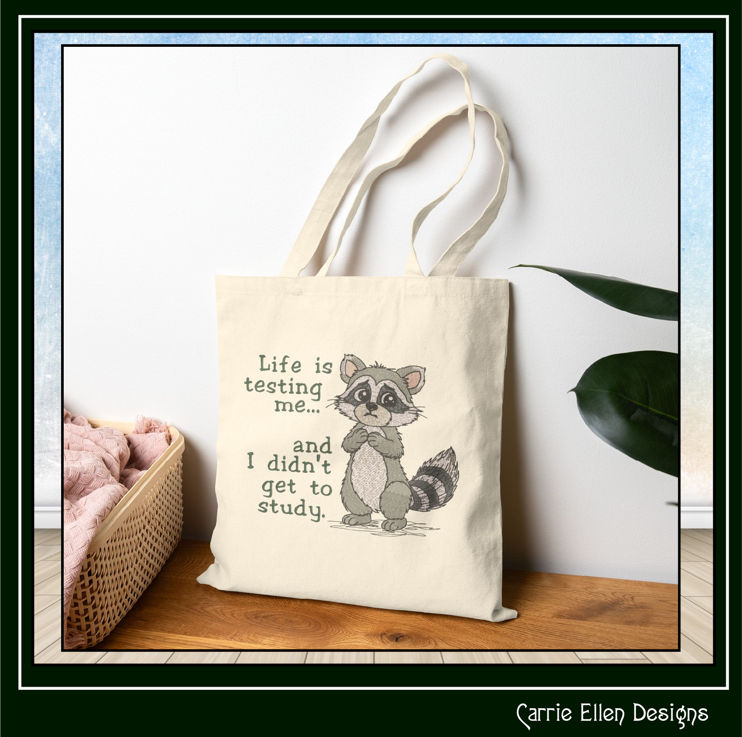 Life Is Testing Me Machine Embroidery Design | Funny Raccoon Quote Stitch File, 6 Sizes (3829)