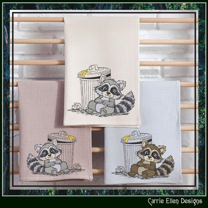 Trash Can Raccoon Machine Embroidery Design | Cute Dumpster Bandit Cartoon Stitch File, 6 Sizes (3830)