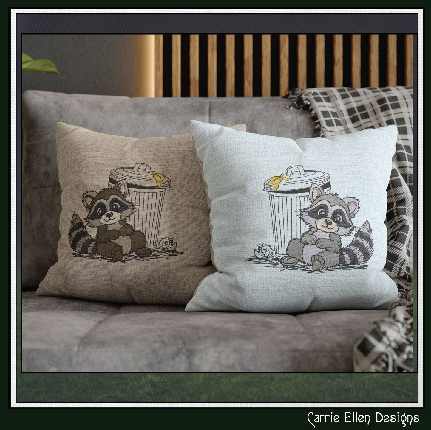 Trash Can Raccoon Machine Embroidery Design | Cute Dumpster Bandit Cartoon Stitch File, 6 Sizes (3830)