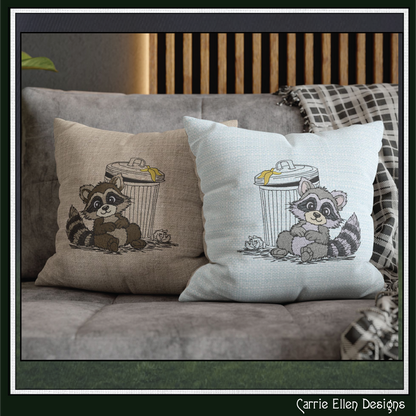 Trash Can Raccoon Machine Embroidery Design | Cute Dumpster Bandit Cartoon Stitch File, 6 Sizes (3830)