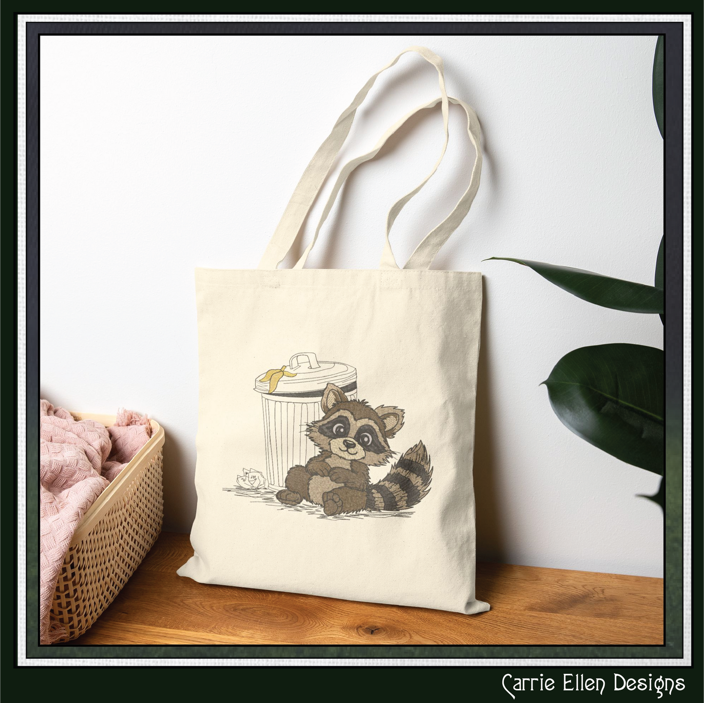 Trash Can Raccoon Machine Embroidery Design | Cute Dumpster Bandit Cartoon Stitch File, 6 Sizes (3830)