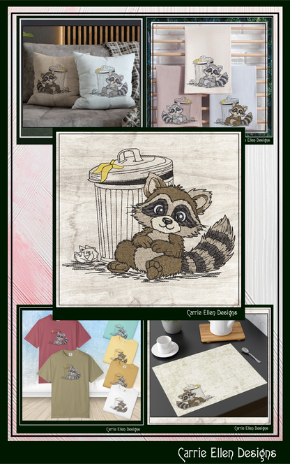 Cute Raccoon Machine Embroidery Design Bundle | 5 Woodland Raccoon Stitch Files, 6 Sizes (4146)