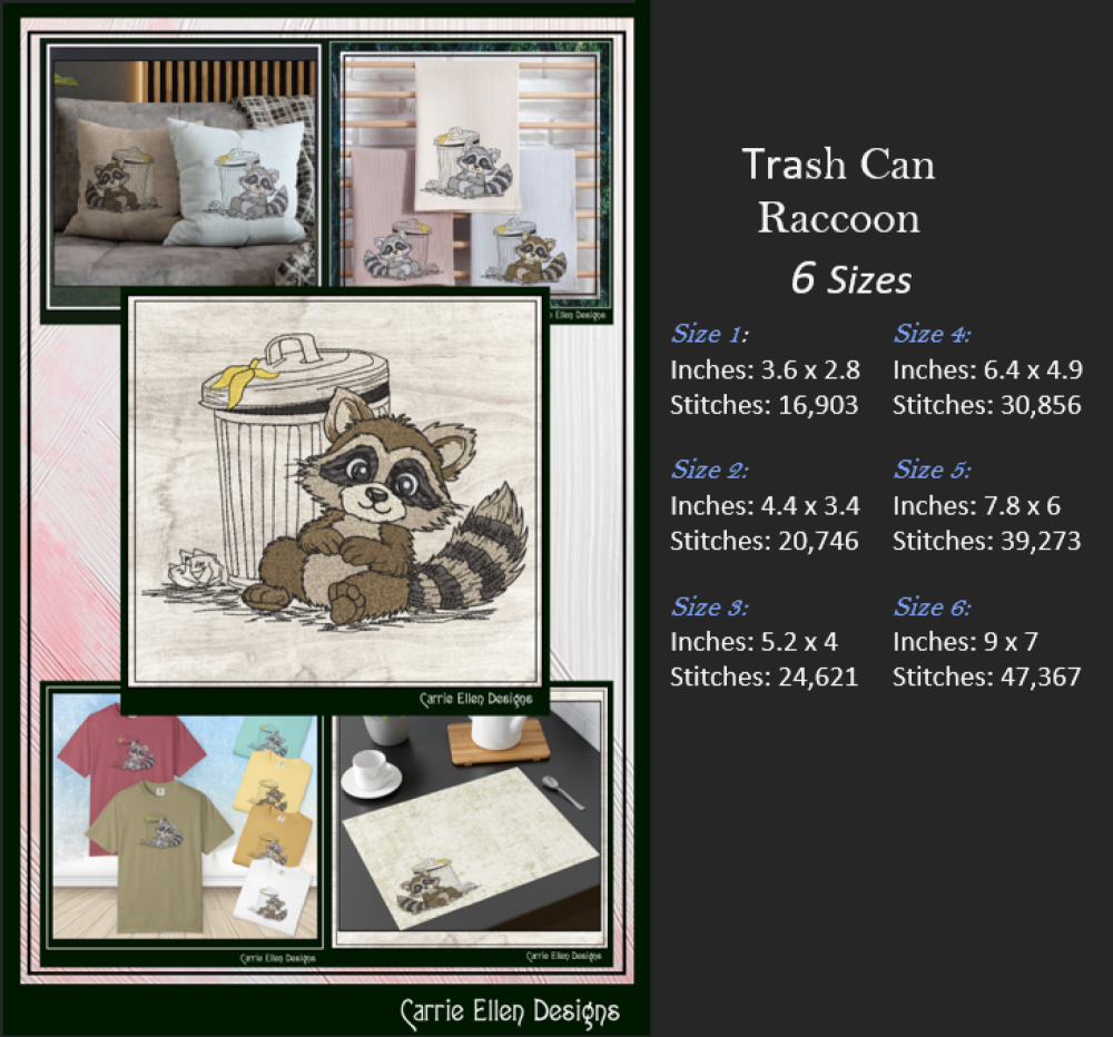 Cute Raccoon Machine Embroidery Design Bundle | 5 Woodland Raccoon Stitch Files, 6 Sizes (4146)