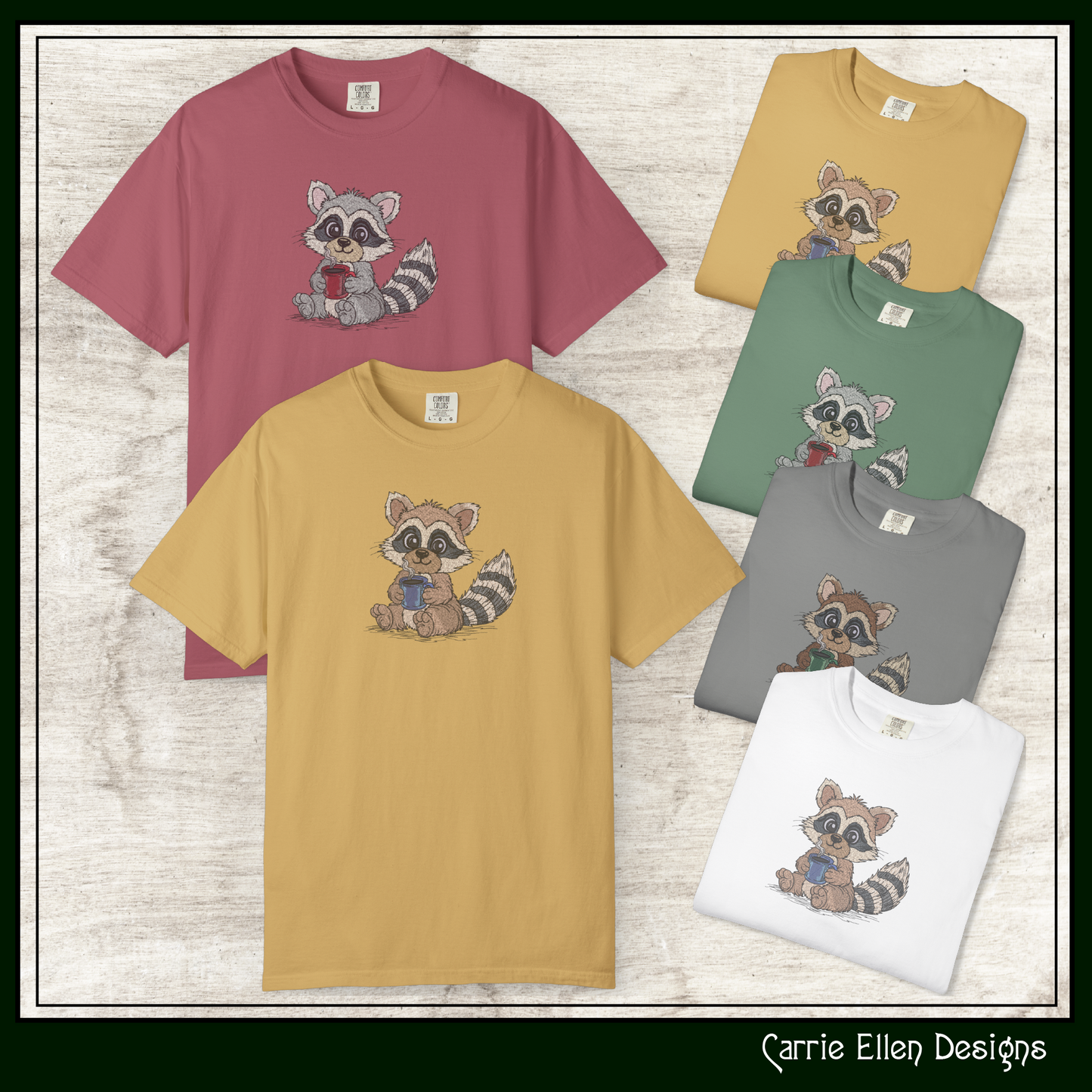 Raccoon With Warm Coffee Machine Embroidery Design | Cute Cozy Cartoon Raccoon Stitch File, 6 Sizes (3831)
