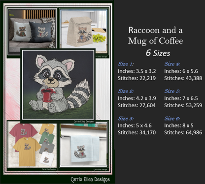 Cute Raccoon Machine Embroidery Design Bundle | 5 Woodland Raccoon Stitch Files, 6 Sizes (4146)