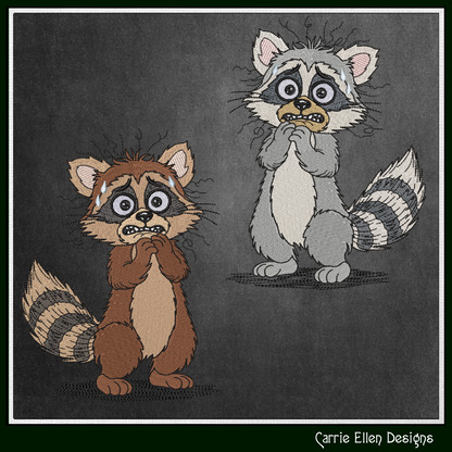 Nervous Raccoon Machine Embroidery Design | Cute Anxious Cartoon Raccoon Stitch File, 6 Sizes (3838)