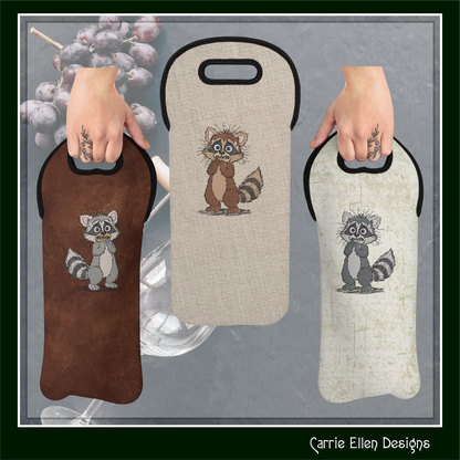 Nervous Raccoon Machine Embroidery Design | Cute Anxious Cartoon Raccoon Stitch File, 6 Sizes (3838)