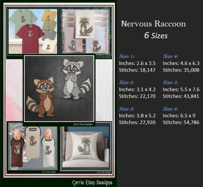 Cute Raccoon Machine Embroidery Design Bundle | 5 Woodland Raccoon Stitch Files, 6 Sizes (4146)