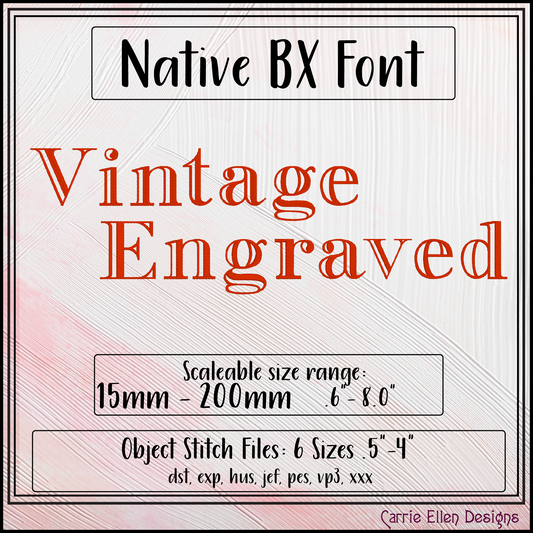 Vintage Engraved BX Fonts and Lettering Stitch Files, Invitation Style Alphabet Machine Embroidery (3839)