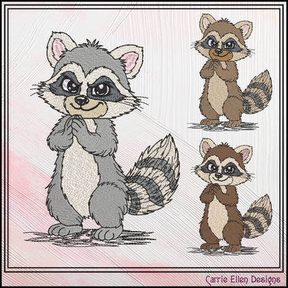 Devious Raccoon Machine Embroidery Design | Funny Mischievous Cartoon Raccoon Stitch File, 6 Sizes (3840)