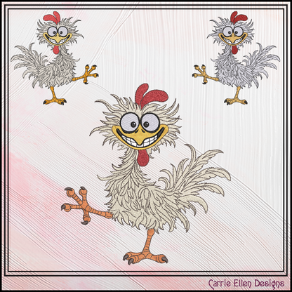 Crazy Chicken Machine Embroidery Design | Funny Cartoon Rooster Stitch File, 6 Sizes (3841)
