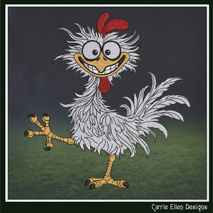 Crazy Chicken Machine Embroidery Design | Funny Cartoon Rooster Stitch File, 6 Sizes (3841)
