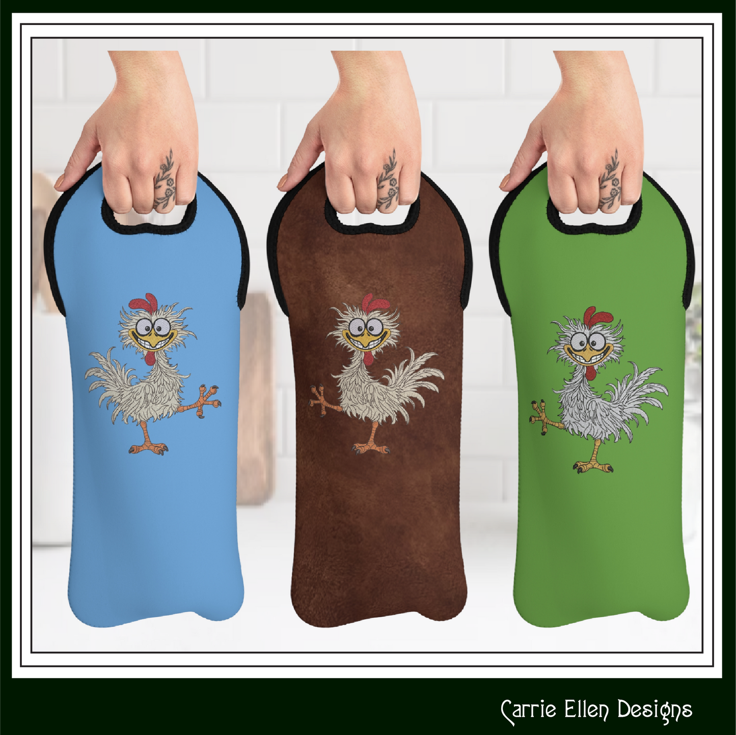 Crazy Chicken Machine Embroidery Design | Funny Cartoon Rooster Stitch File, 6 Sizes (3841)