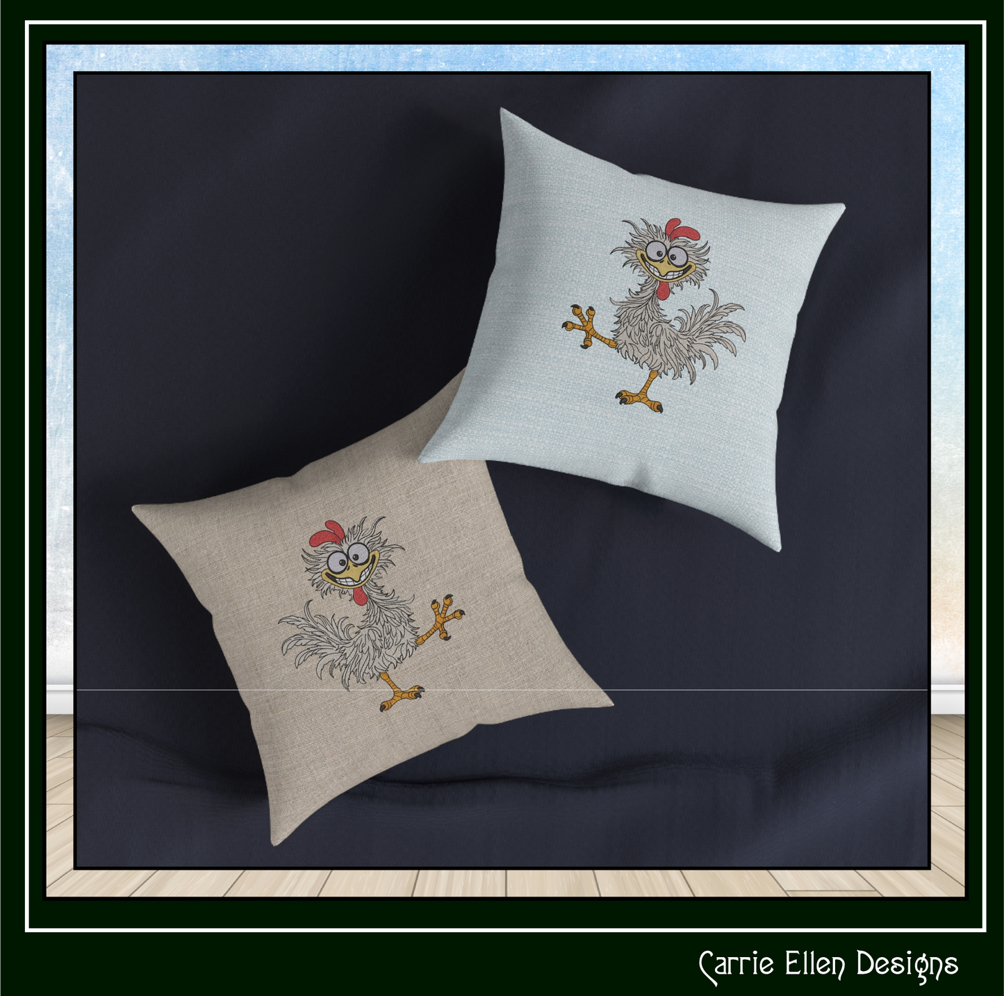 Crazy Chicken Machine Embroidery Design | Funny Cartoon Rooster Stitch File, 6 Sizes (3841)