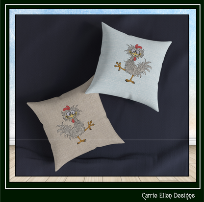 Crazy Chicken Machine Embroidery Design | Funny Cartoon Rooster Stitch File, 6 Sizes (3841)