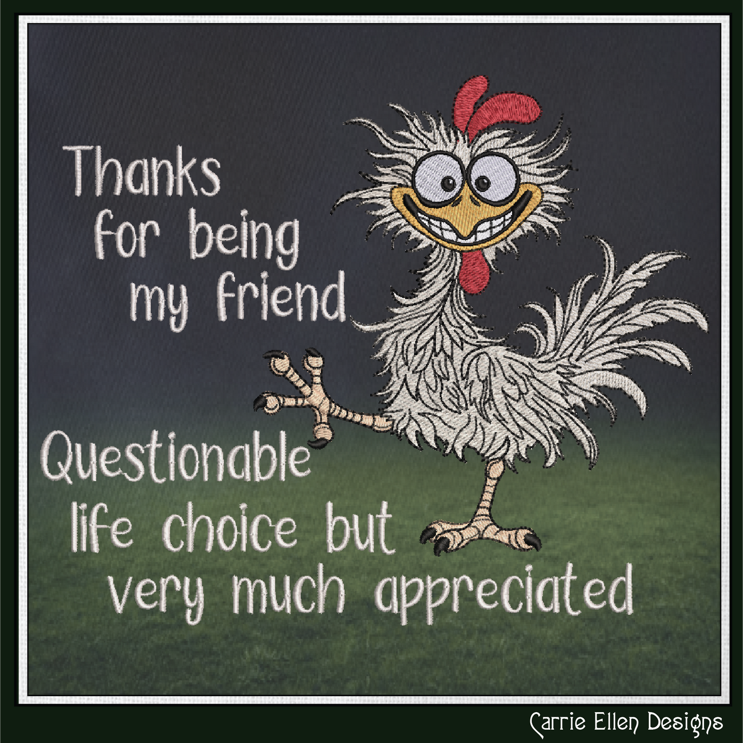 Questionable Life Choice – Funny Chicken Machine Embroidery Design | Snarky Friendship Humor, 6 Sizes (3842)