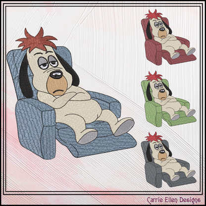 Lazy Reclining Dog Machine Embroidery Design | Funny Relaxed Cartoon Dog Stitch File, 6 Sizes (3844)
