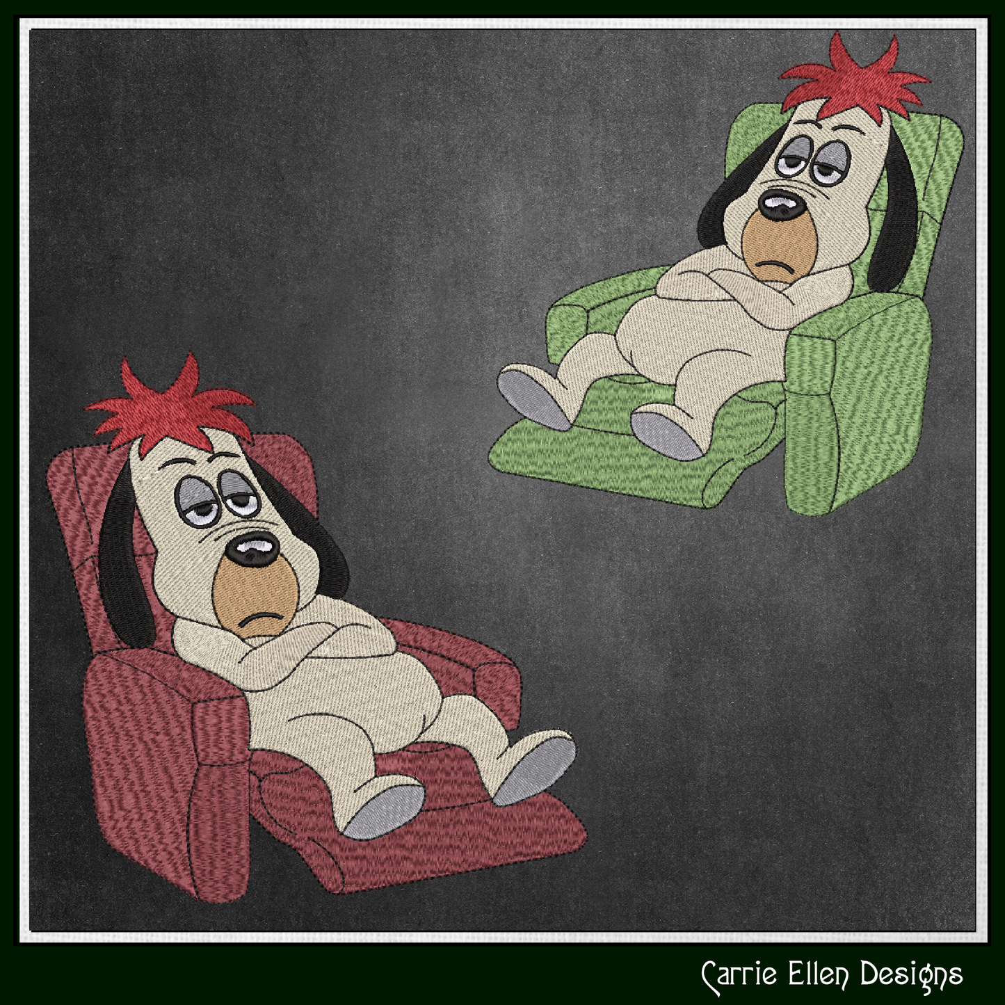 Lazy Reclining Dog Machine Embroidery Design | Funny Relaxed Cartoon Dog Stitch File, 6 Sizes (3844)
