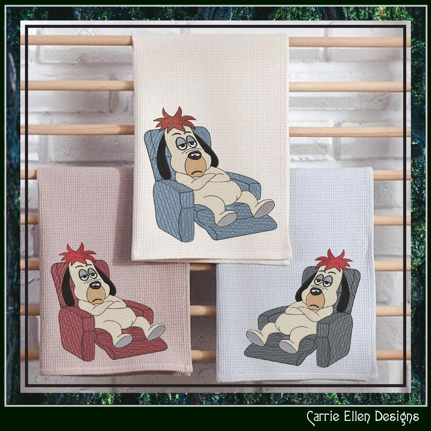 Lazy Reclining Dog Machine Embroidery Design | Funny Relaxed Cartoon Dog Stitch File, 6 Sizes (3844)