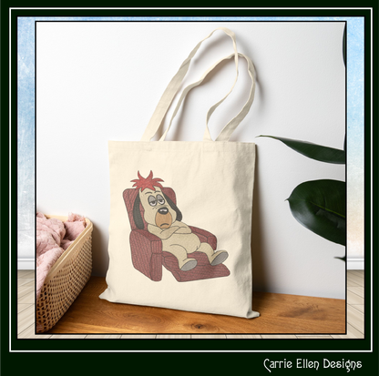 Lazy Reclining Dog Machine Embroidery Design | Funny Relaxed Cartoon Dog Stitch File, 6 Sizes (3844)