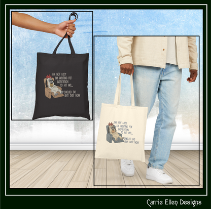 I’m Not Lazy, I’m Waiting for Inspiration – Funny Dog Machine Embroidery Design | Relatable Humor Saying, 6 Sizes (3845)