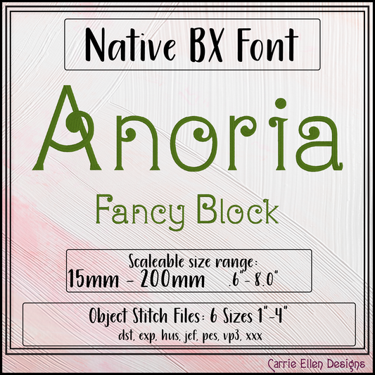 Anoria Fancy Block BX Fonts and Lettering Stitch Files, Artistic Style Alphabet Machine Embroidery (3846)