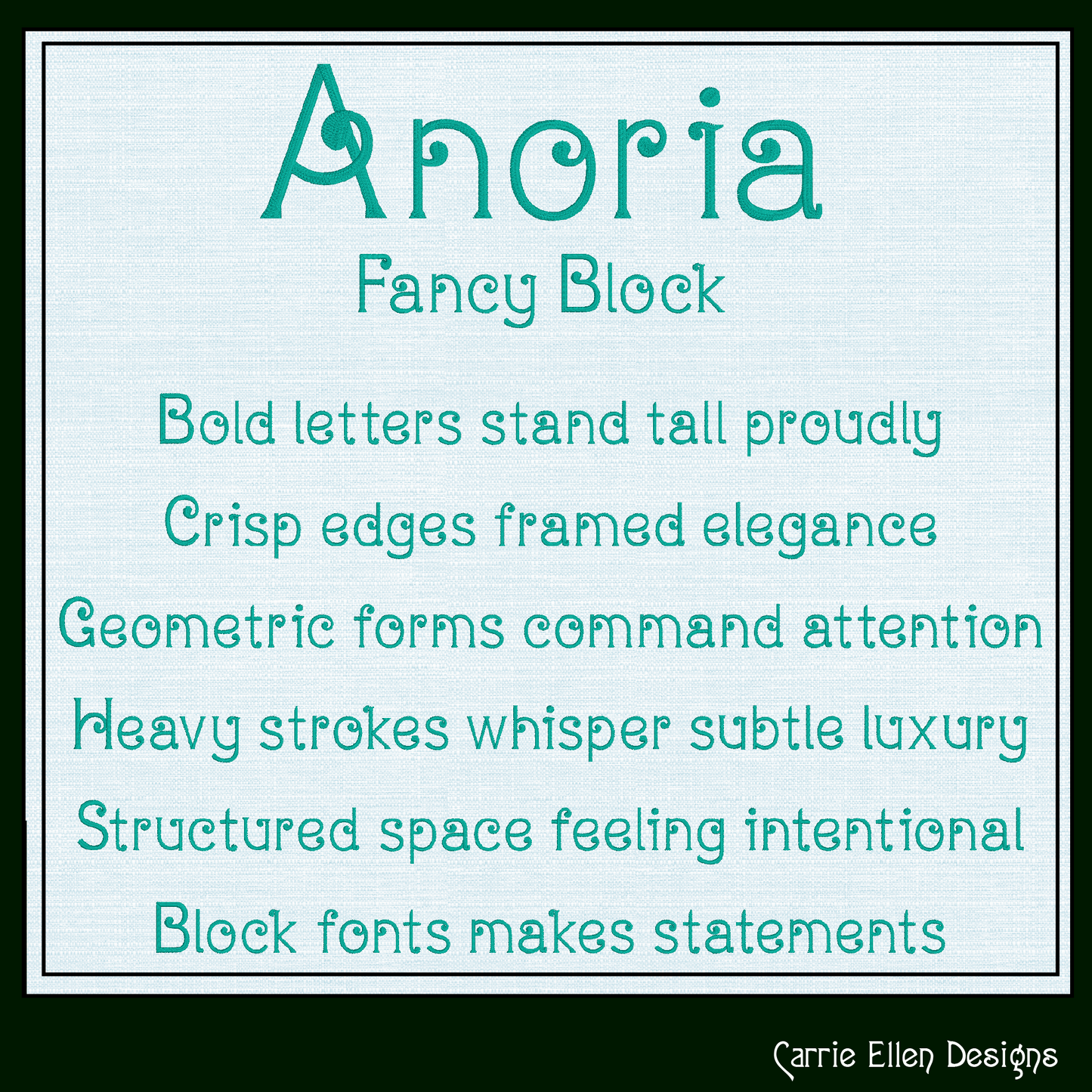 Anoria Fancy Block BX Fonts and Lettering Stitch Files, Artistic Style Alphabet Machine Embroidery (3846)